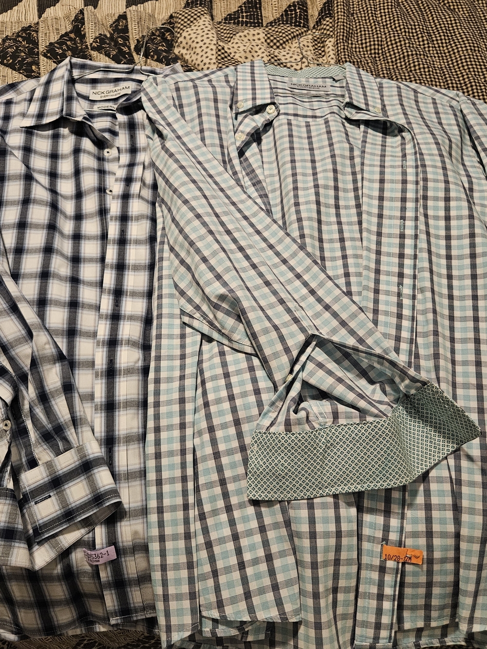 2 Nick Graham Men’s Light Blue & Navy Plaid Button-Down Shirts